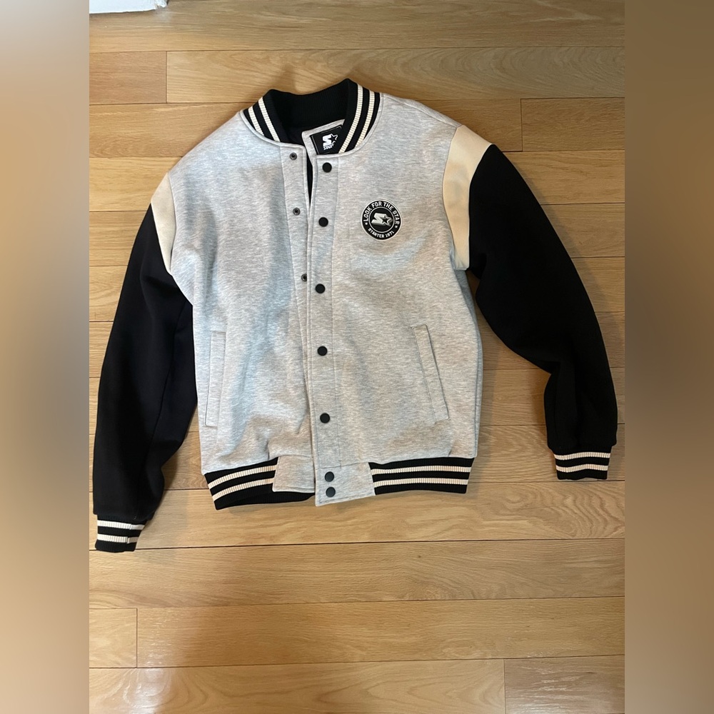 Macy's Grey, Black & Cream Varsity Bomber Jacket